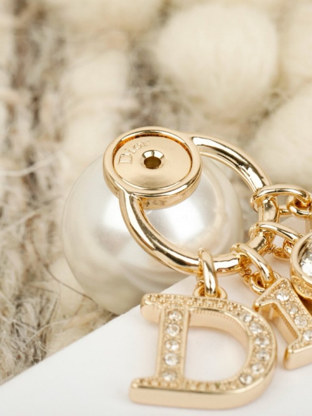 Dior Gold-Tone Pearl Stud Earrings with Pavé DIOR Letter Charms